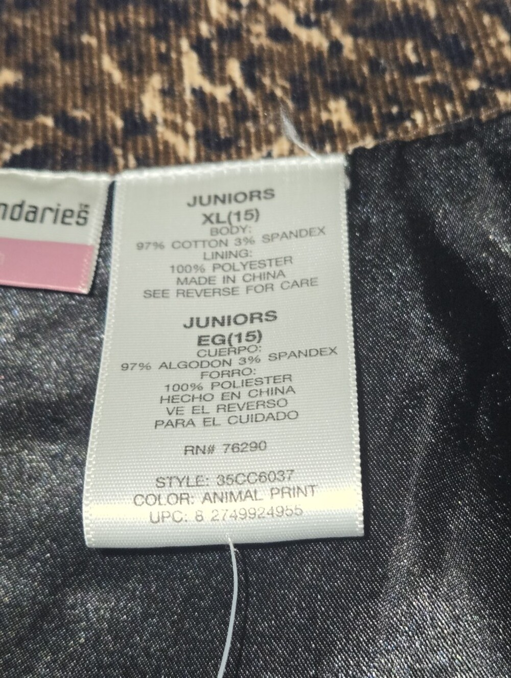 NWT Vintage Y2K No Boundaries Leopard Print Corduroy Blazer Jacket Juniors XL 15 - Picture 7 of 7